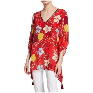Johnny Was Jade 100% Silk Floral Poncho Tunic Size Large
